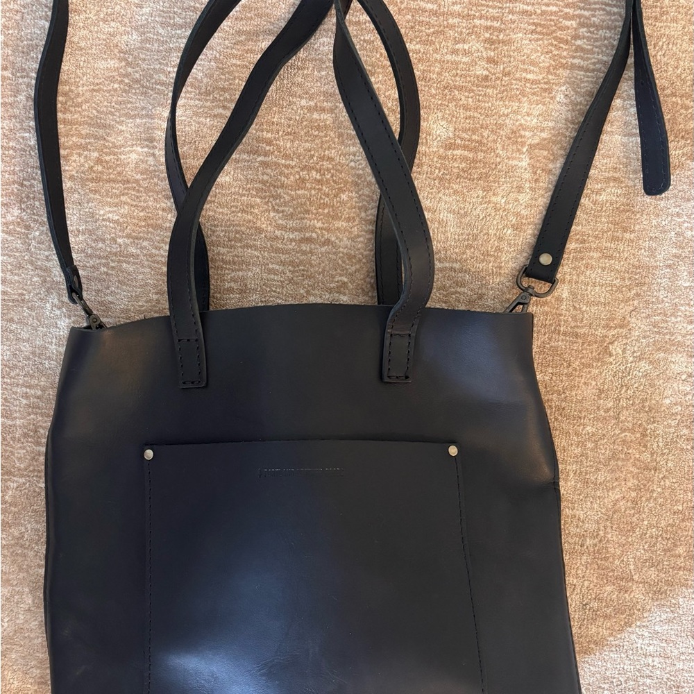Portland Leather Goods Smooth Black Leather Crossbody Tote Bag